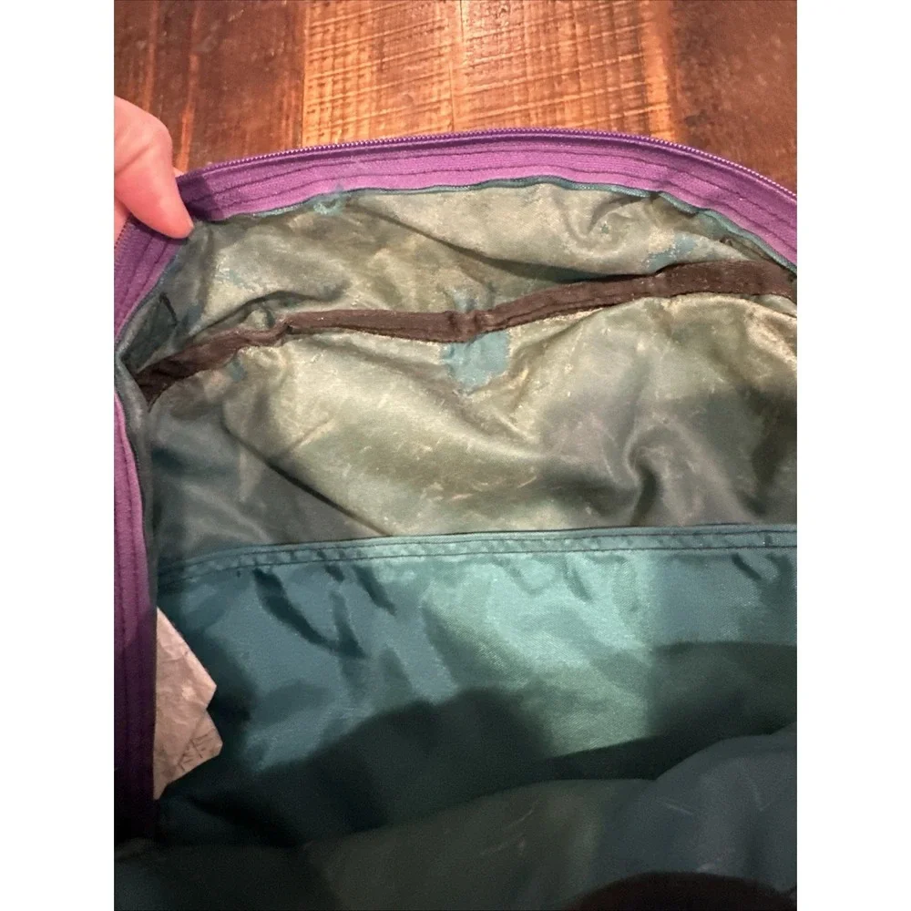 VTG LL Bean Deluxe Book Pack Nylon Backpack Green Purple School Casual Outdoors